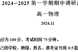 江苏省扬州市江都区2024-2025学年高一上学期11月期中调研测试物理试题（含解析）