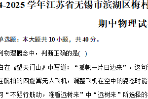 2024-2025学年江苏省无锡市滨湖区梅村高级中学空港分校高一（上）期中物理试卷（含答案）