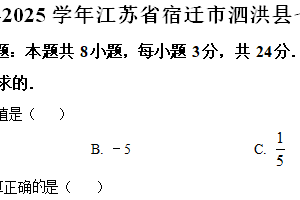 江苏省宿迁市泗洪县2024-2025学年七年级上学期期末考试数学试卷（含解析）