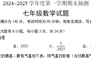 江苏省徐州市2024-2025学年七年级上学期期末抽测数学试题（含答案）