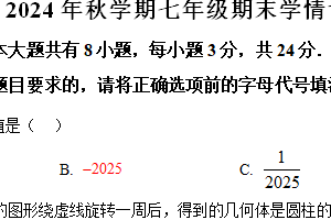 江苏省盐城市阜宁县2024-2025学年七年级上学期1月期末数学试题（含解析）