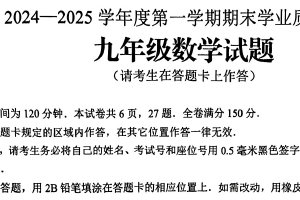 江苏省连云港市海州区2024-2025学年九年级上学期1月期末考试数学试卷（含答案）