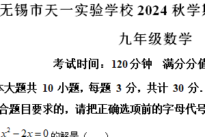 江苏省无锡市天一实验学校2024-2025学年上学期期末九年级数学模拟试题（含解析）