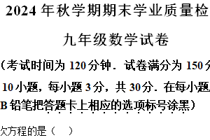 江苏省无锡市新吴区2024—2025学年上学期九年级数学期末卷（含解析）