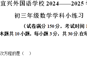 江苏省无锡市宜兴外国语学校2024-2025学年九年级上学期数学第二次阶段性测试试卷（含解析）