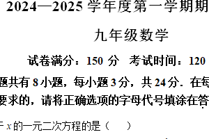 江苏省扬州市邗江区2024-2025学年九年级上学期期末考试数学试题（含解析）