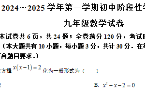 江苏省镇江市丹徒区2024-2025学年九年级上学期1月期末考试数学试题（含解析）