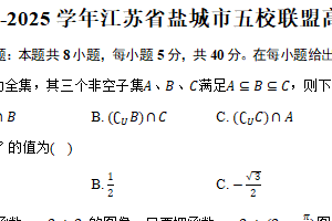 2024-2025学年江苏省盐城市五校联盟高一（上）期末数学试卷（含答案）