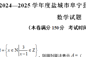 江苏省盐城市阜宁县2024-2025学年高一上学期1月期末数学试题（含解析）