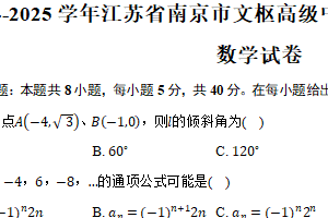 2024-2025学年江苏省南京市文枢高级中学高二上学期1月期末数学试卷（含答案）
