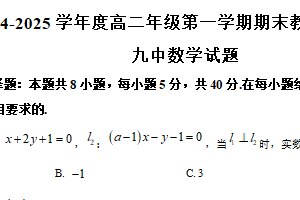 江苏省南京市第九中学2024-2025学年高二上学期1月期末数学试题（含解析）