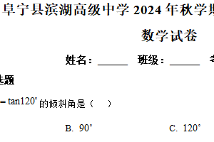 江苏省盐城市阜宁县滨湖高级中学2024-2025学年高二上学期期末数学试题（含解析）