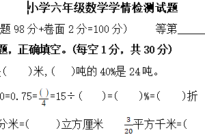 江苏省宿迁市沭阳县2024-2025学年六年级上学期期末学情检测数学试题（含答案）