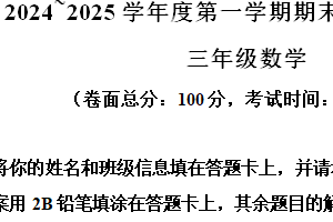 2024-2025学年江苏省盐城市东台市苏教版三年级上册期末考试数学试卷（含解析）