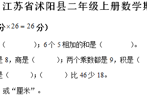 2024-2025学年江苏省宿迁市沭阳县苏教版二年级上册期末测试数学试卷（含解析）