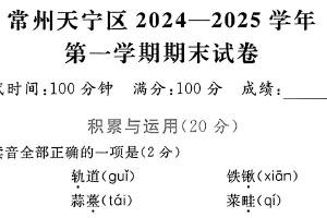 江苏省常州市天宁区2024—2025学年六年级上学期期末语文试题（含答案）