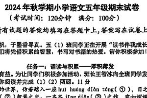 江苏省泰州市泰兴市2024-2025学年五年级上学期期末语文试卷（含答案）
