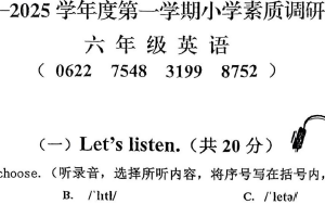 江苏省南通市如东县2024-2025学年六年级上学期期末英语试卷（含答案）