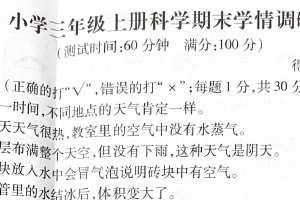 江苏省徐州市铜山区2024-2025学年三年级上学期期末测试科学试题（含答案）