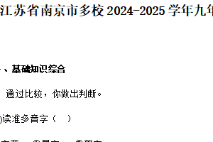 江苏省南京市多校2024-2025学年九年级上学期期中语文试题（含解析）