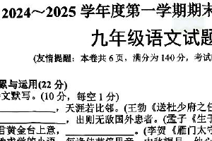 江苏省徐州市侯集实验中学2024—2025学年九年级上学期期末调研语文试卷（二）（含答案）