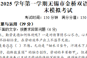 江苏省无锡市金桥双语学校2024-2025学年九年级上学期期末模拟考试语文试卷（含答案）