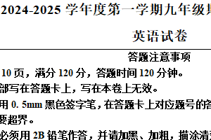 江苏省宿迁市宿城区新区教学共同体2024-2025学年九年级上学期期末英语试题（含答案）