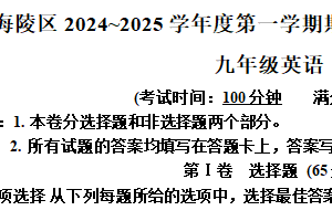江苏省泰州市海陵区2024-2025学年九年级上学期期末学业质量检测英语试题（含解析）