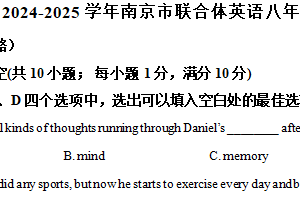 江苏省南京市联合体2024-2025学年八年级上学期期末考试英语试题（含解析）