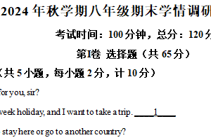 江苏省盐城市阜宁县2024-2025学年八年级上学期期末英语试题（含解析）
