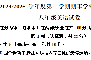 江苏省盐城市盐都区2024-2025学年八年级上学期期末考试英语试题（含解析）