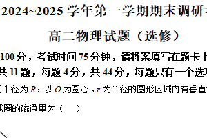 江苏省连云港市2024-2025学年高二上学期期末调研考试物理试题（选修）（含解析）