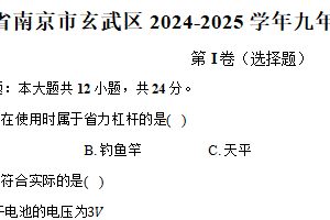 江苏省南京市玄武区2024-2025学年九年级（上）期末物理试卷（含答案）