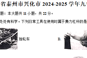 江苏省泰州市兴化市2024-2025学年九年级（上）期末物理试卷（含解析）
