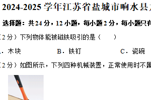 江苏省盐城市响水县2024-2025学年九年级上学期1月期末物理试题（含解析）