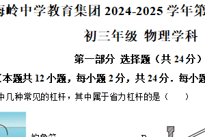 江苏省扬州市梅岭教育集团2024-2025学年九年级上学期期末考试物理试题（含答案）