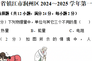 江苏省镇江市润州区2024-2025学年九年级上学期期末调研物理试卷（含解析）