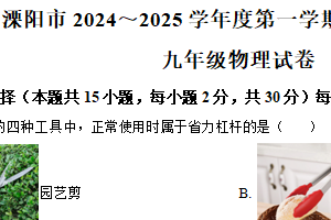 江苏省常州市溧阳市2024-2025学年九年级上学期期末考试物理试题（含解析）