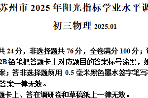 江苏省苏州市2024-2025学年九年级上学期期末考试物理试题（含解析）