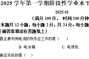 江苏省苏州市昆山、太仓、常熟、张家港市2024-2025学年九年级上学期期末考试物理试题（含解析）
