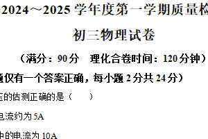 江苏省宿迁市沭阳如东中学、泗阳实验初中、宿迁崇文中学等三校联考2024-2025学年九年级上学期期末物理试题（含解析）