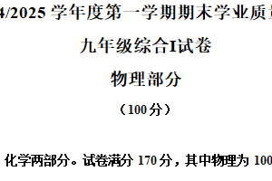江苏省盐城市大丰区2024-—2025学年九年级上学期期末物理试题（含解析）