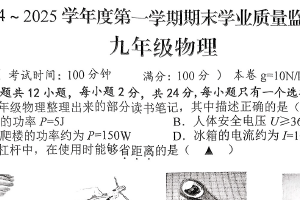 江苏省扬州市高邮市2024-2025学年上学期期末学业质量监测九年级物理试卷（含答案）