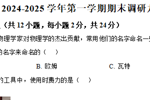 江苏省扬州市广陵区2024-2025学年九年级上学期期末考试物理试题（含解析）