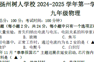 江苏省扬州市树人集团2024-2025学年九年级上学期1月期末物理试题（含答案）