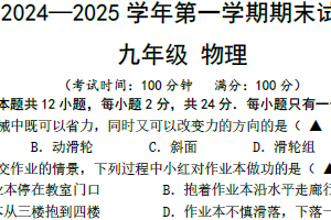 江苏省扬州市仪征市2024-2025学年九年级上学期1月期末物理试题（含答案）