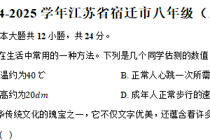 2024-2025学年江苏省宿迁市八年级（上）期末物理试卷（含解析）