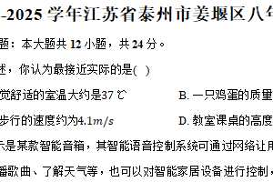 江苏省泰州市姜堰区2024-2025学年八年级（上）期末物理试卷（含解析）