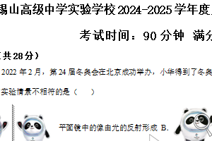 江苏省无锡市锡山高级中学实验学校2024-2025学年度八年级上册物理期末模拟考试试卷（含解析）
