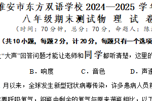 江苏省淮安市东方双语学校2024-2025学年八年级上学期期末测试物理试卷（含答案）